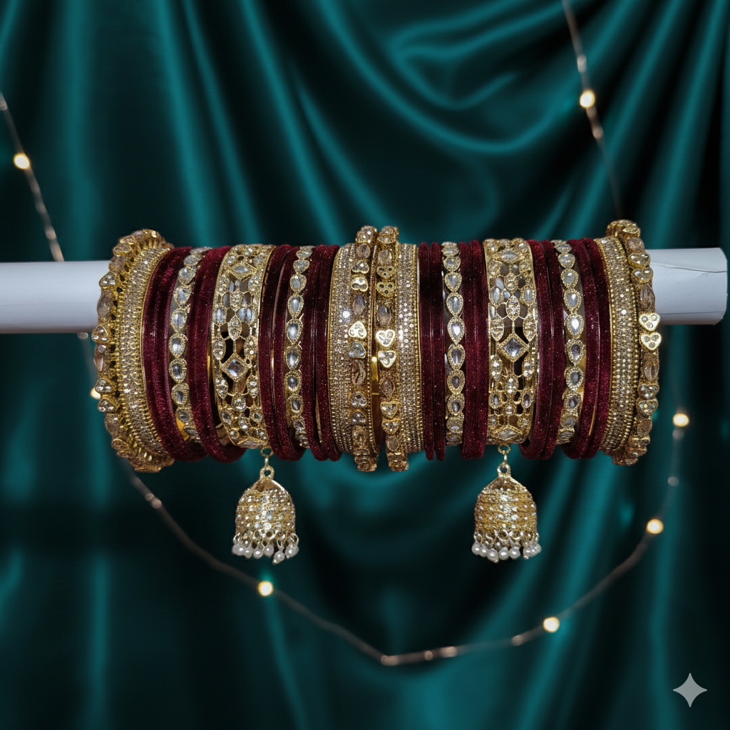 Maroon Velvet Bridal Chura